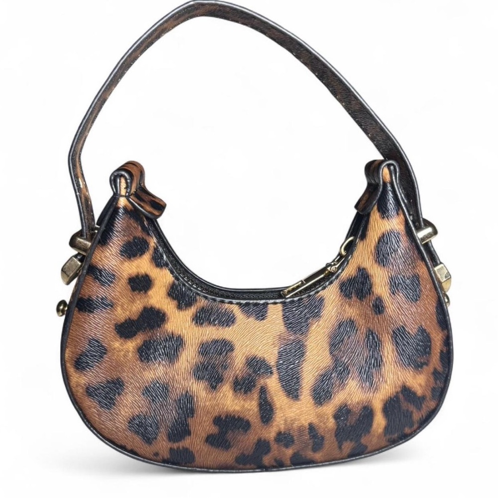 black and brown cheetah print faux leather mini handbag purse